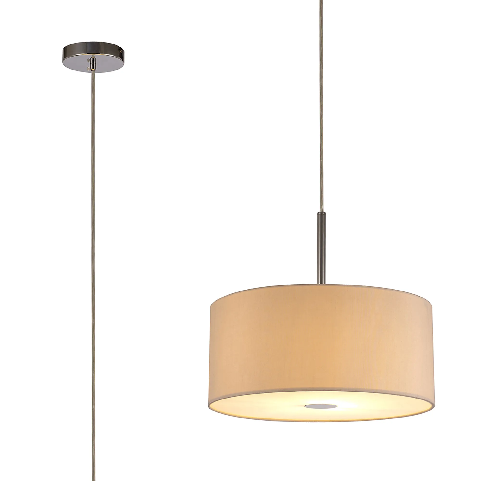 DK0136  Baymont 40cm Pendant 1 Light Polished Chrome, Nude Beige/Moonlight, Frosted Diffuser